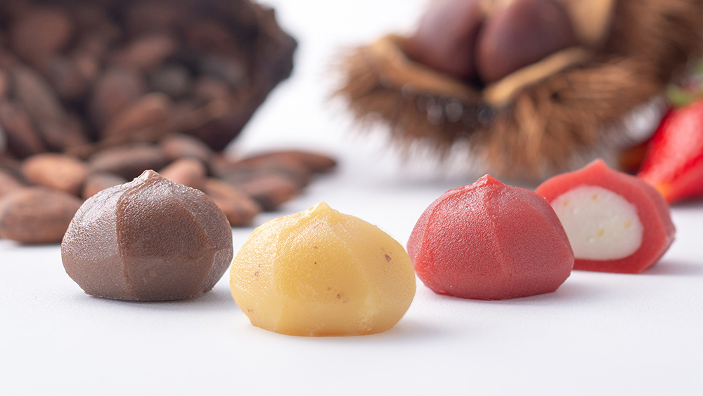 「燦マロン餅」「燦いちご餅」「燦チョコ餅」の三商品の写真